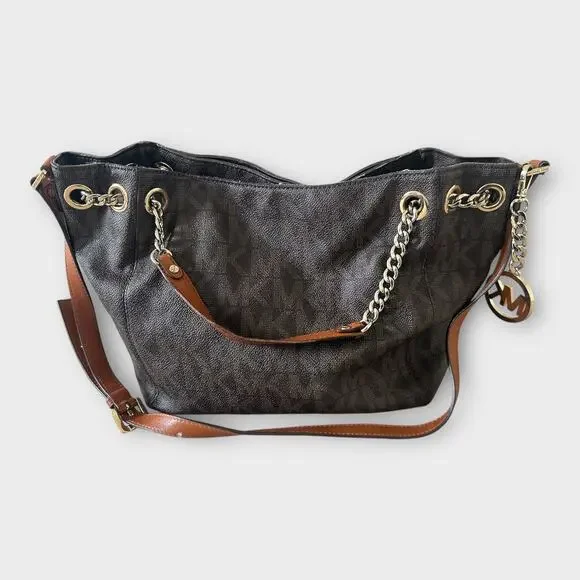 Vintage MICHAEL Michael Kors Brown Signature Leather Jet Set Chain Hobo Bag - Picture 7 of 16